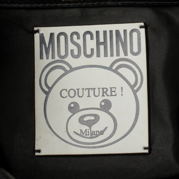 مملوكة مسبقًا Moschino Black Textured Faux Leather Teddy Bear Tote