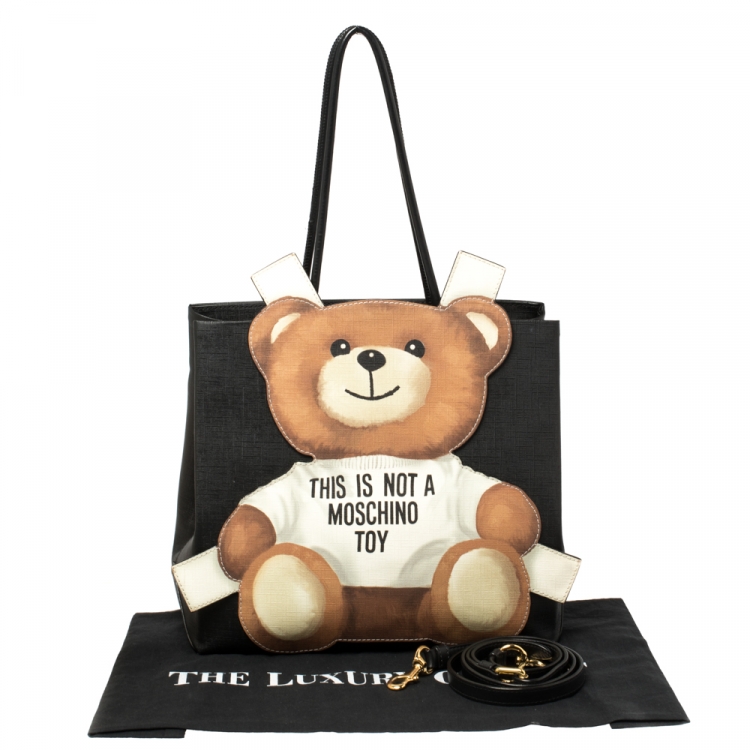 مملوكة مسبقًا Moschino Black Textured Faux Leather Teddy Bear Tote