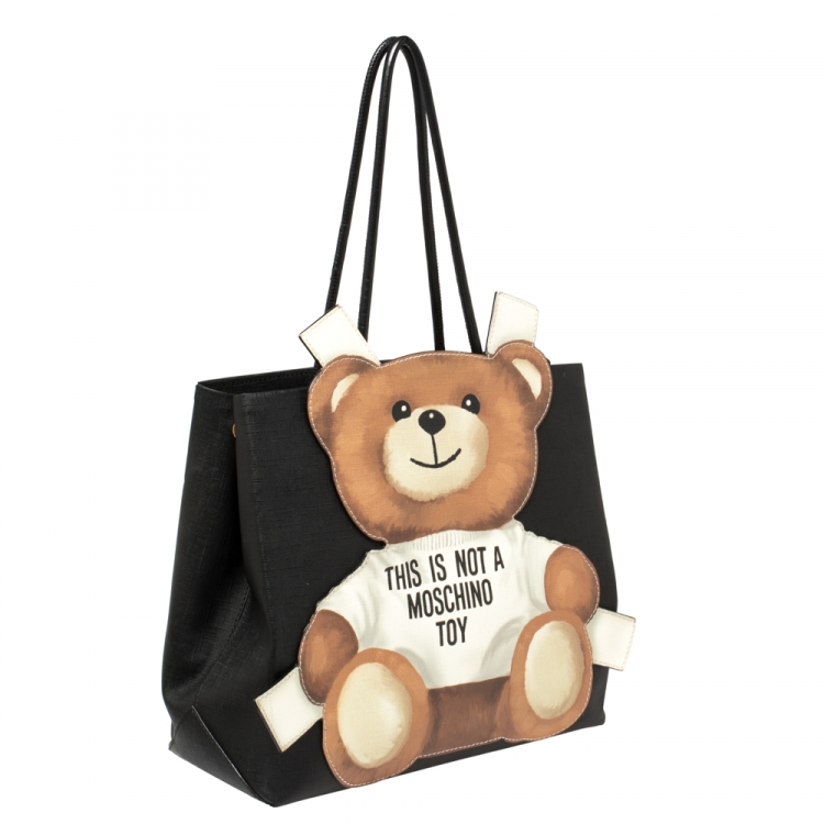 مملوكة مسبقًا Moschino Black Textured Faux Leather Teddy Bear Tote