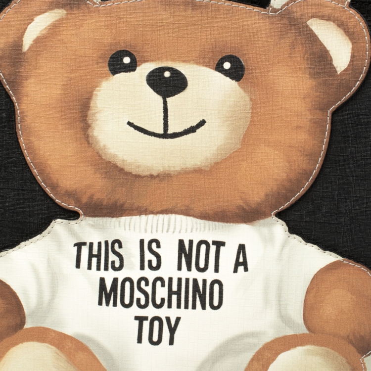 مملوكة مسبقًا Moschino Black Textured Faux Leather Teddy Bear Tote