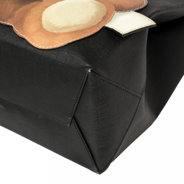 مملوكة مسبقًا Moschino Black Textured Faux Leather Teddy Bear Tote