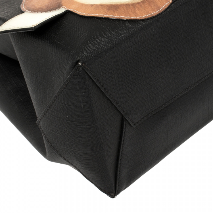 مملوكة مسبقًا Moschino Black Textured Faux Leather Teddy Bear Tote
