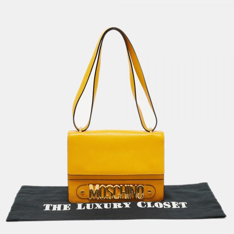 Pre Owned Moschino Yellow Leather Logo Shoulder Bag