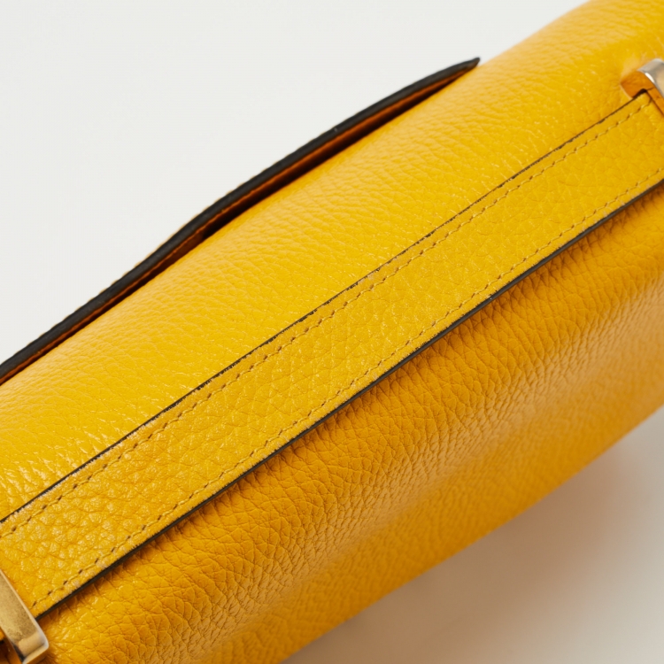 Pre Owned Moschino Yellow Leather Logo Shoulder Bag