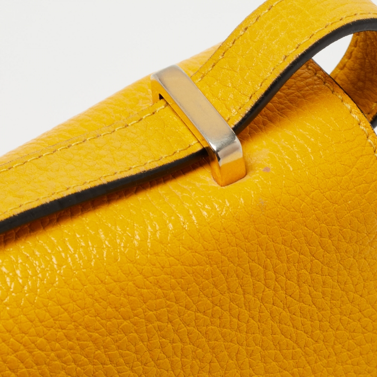 Pre Owned Moschino Yellow Leather Logo Shoulder Bag