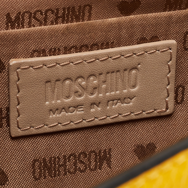 Pre Owned Moschino Yellow Leather Logo Shoulder Bag