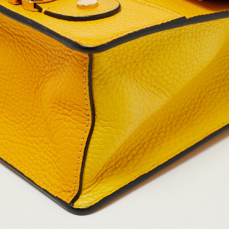 Pre Owned Moschino Yellow Leather Logo Shoulder Bag