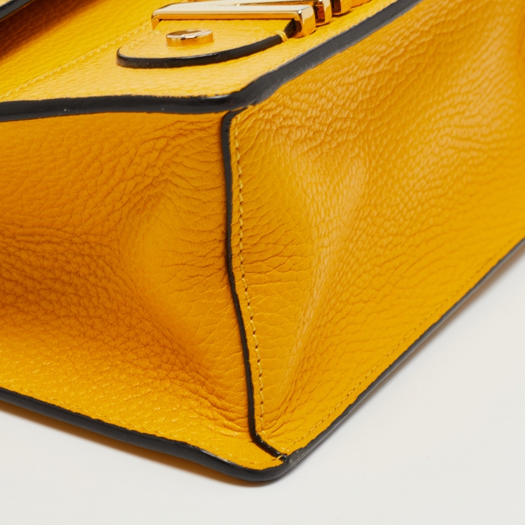 Pre Owned Moschino Yellow Leather Logo Shoulder Bag