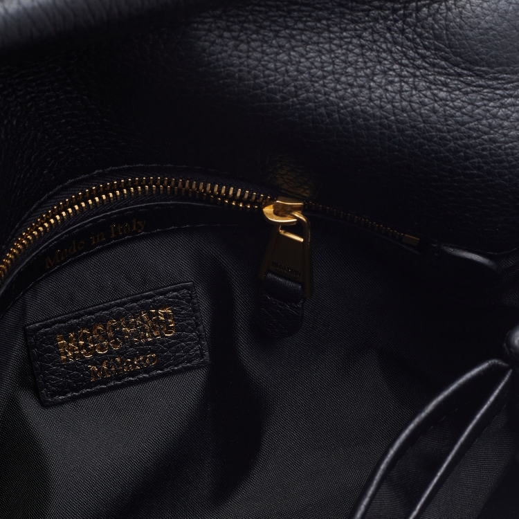 Pre Owned Moschino Black Leather Logo Flap Crossbody Bag