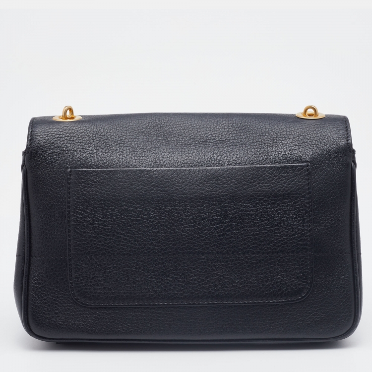 Pre Owned Moschino Black Leather Logo Flap Crossbody Bag