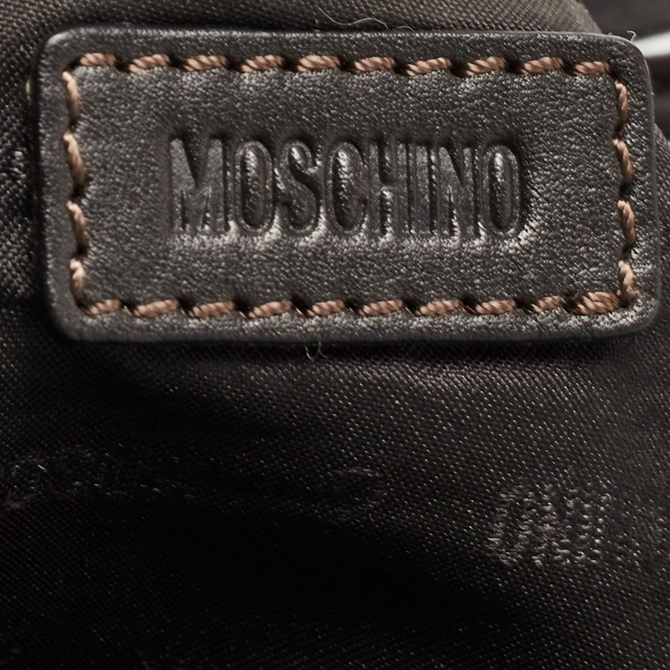 Pre Owned Moschino Dark Brown Signature Canvas Studs Embellished Hobo