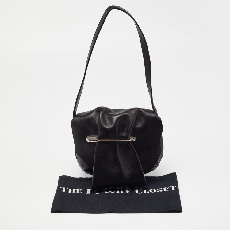Pre Owned Moschino Black Leather Pin Flap Shoulder Bag