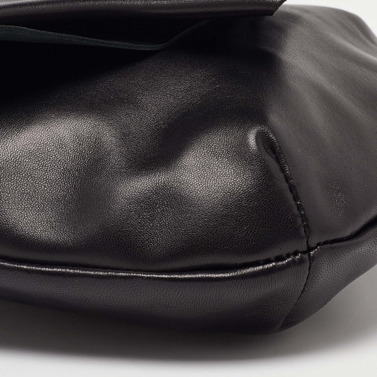 Pre Owned Moschino Black Leather Pin Flap Shoulder Bag