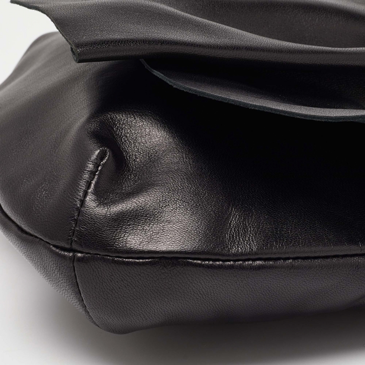 Pre Owned Moschino Black Leather Pin Flap Shoulder Bag