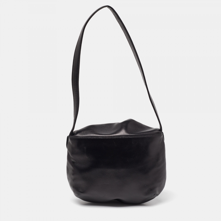 Pre Owned Moschino Black Leather Pin Flap Shoulder Bag