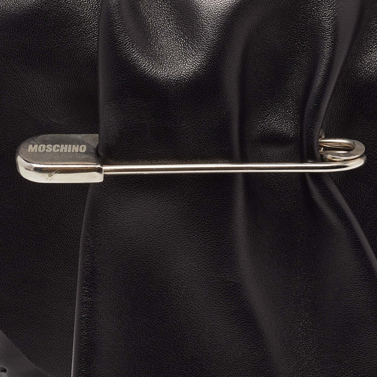 Pre Owned Moschino Black Leather Pin Flap Shoulder Bag