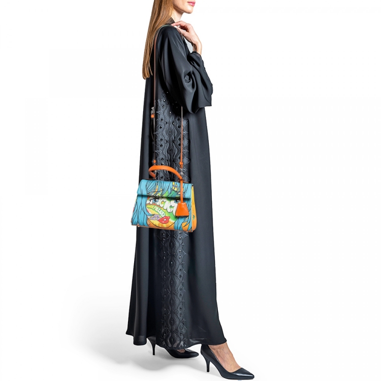 Pre Owned Moschino Multicolor Leather Eyes Capsule Top Handle Bag