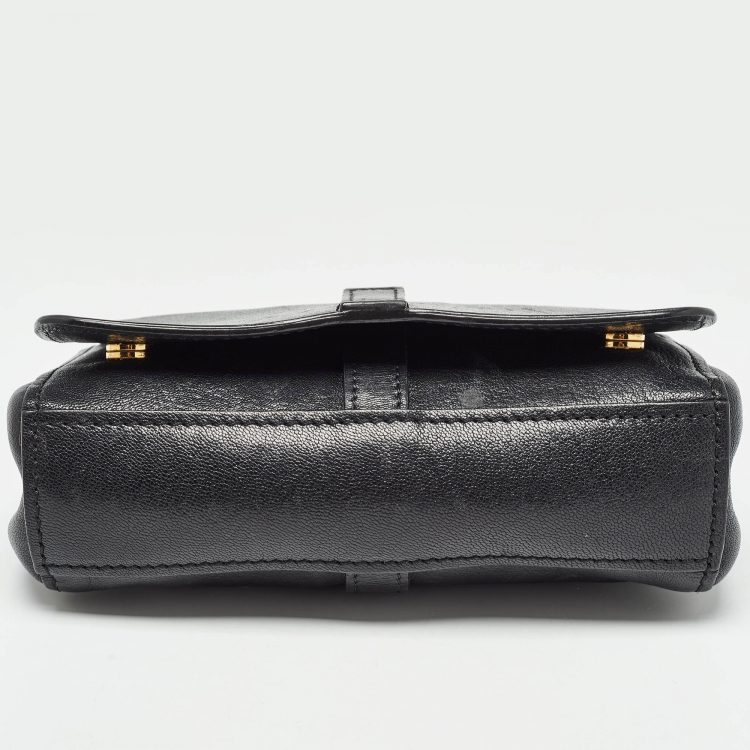 Pre Owned Moschino Black Leather Classic Logo Flap Shoulder Bag
