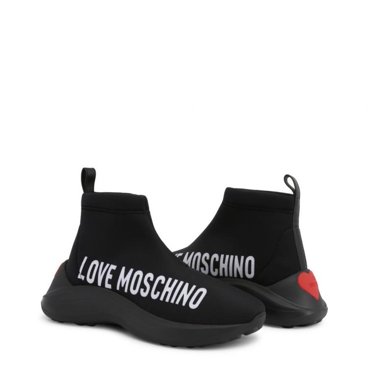 Pre Owned Love Moschino Black Fabric High Top Sneakers Size 38