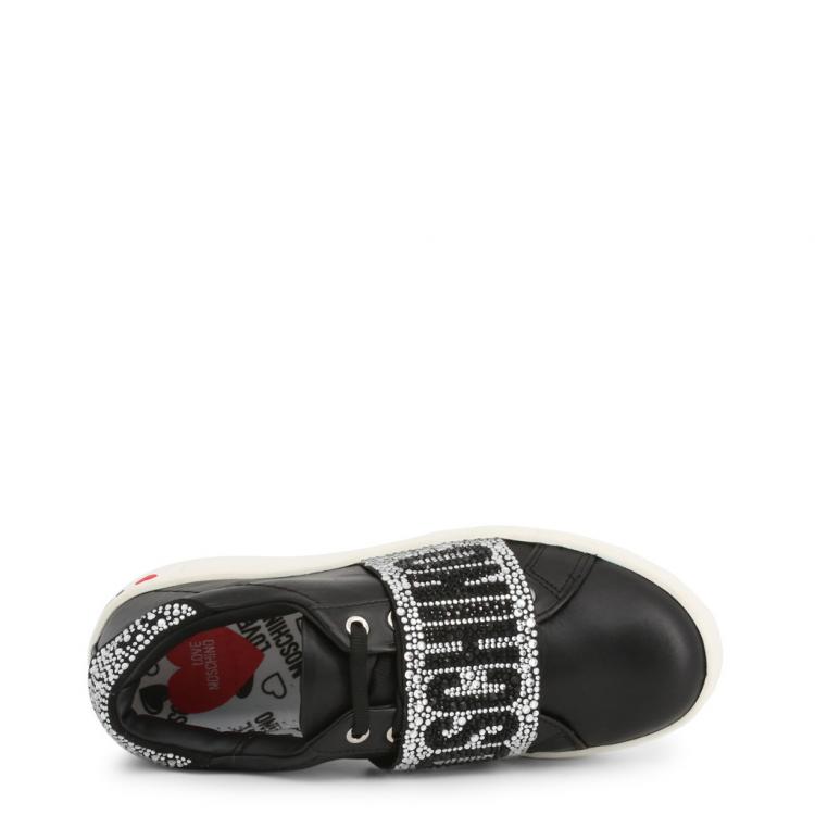 Pre Owned Love Moschino Black Glitter Faux Leather Platform Sneakers Size 40