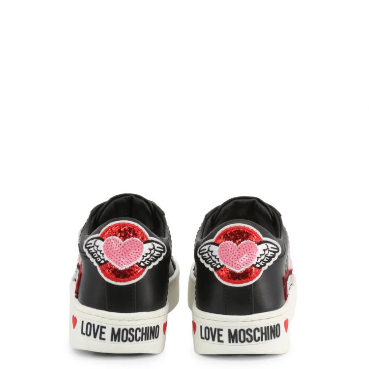Pre Owned Love Moschino Black Faux Leather Lace Up Sneakers Size 36
