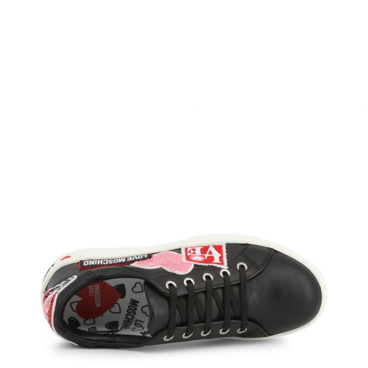 Pre Owned Love Moschino Black Faux Leather Lace Up Sneakers Size 36