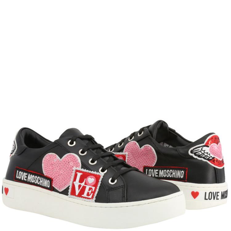 Dankbaar Toestemming Lil Love Moschino Black Faux Leather Lace Up Sneakers Size 38 Moschino | TLC