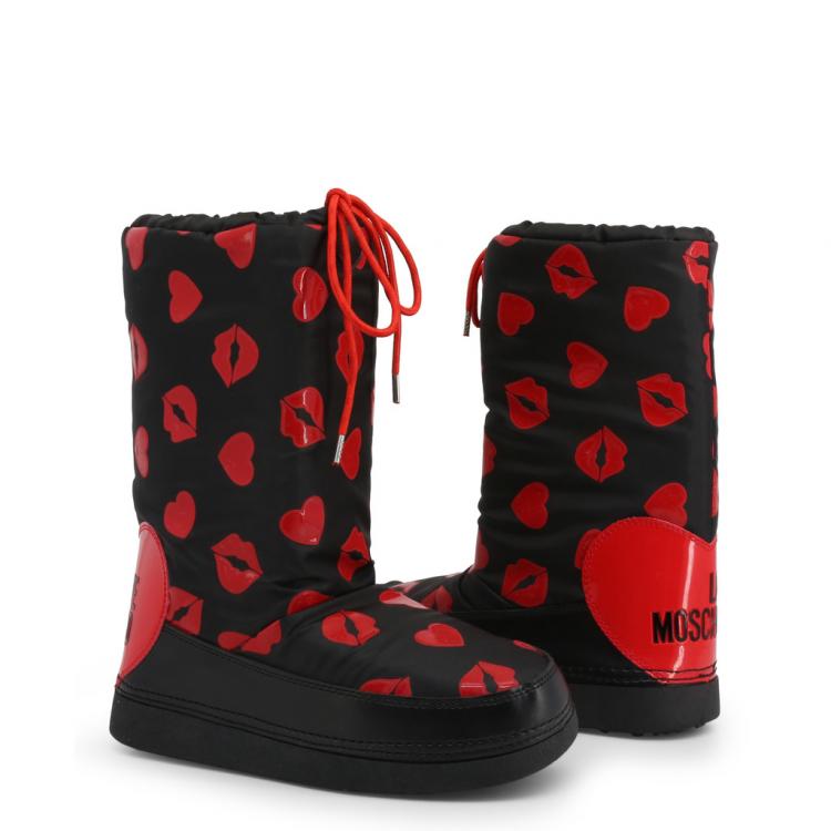 Pre Owned Love Moschino Black Heart Print Fabric Boots Size 37