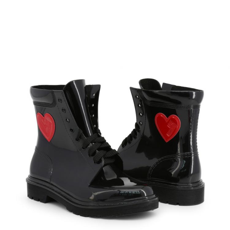 Pre Owned Love Moschino Black Rubber and Fabric Ankle Boots Size 38