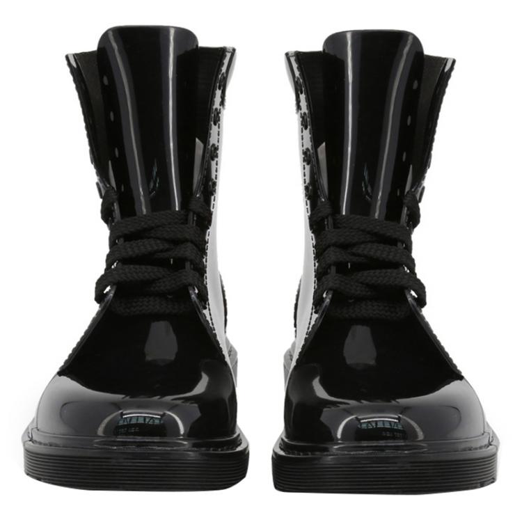 Pre Owned Love Moschino Black Rubber and Fabric Ankle Boots Size 38