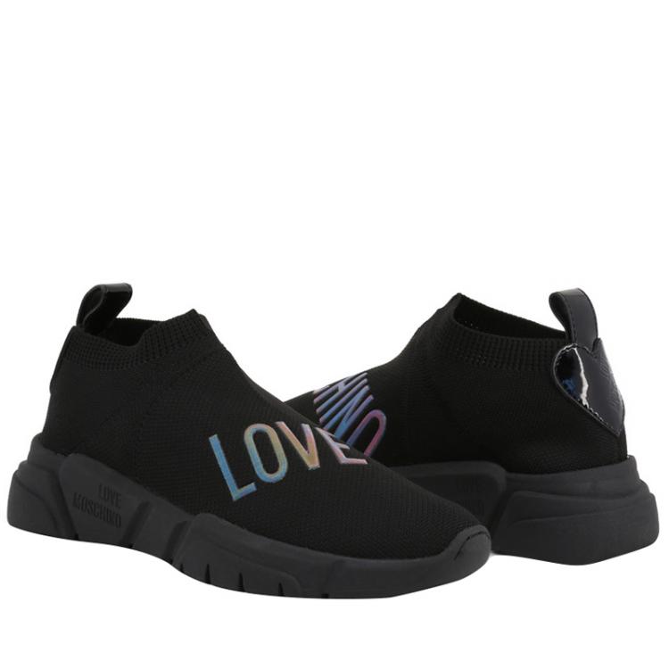 Pre Owned Love Moschino Black Fabric Sneakers Size 38