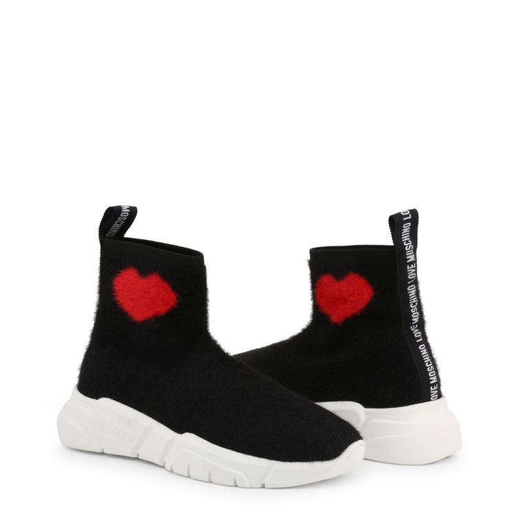 Pre Owned Love Moschino Black Heart Fabric Sneakers Size 37
