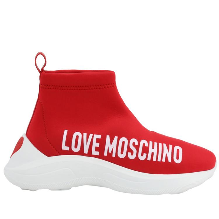 Love Moschino Red/White Fabric High Top 