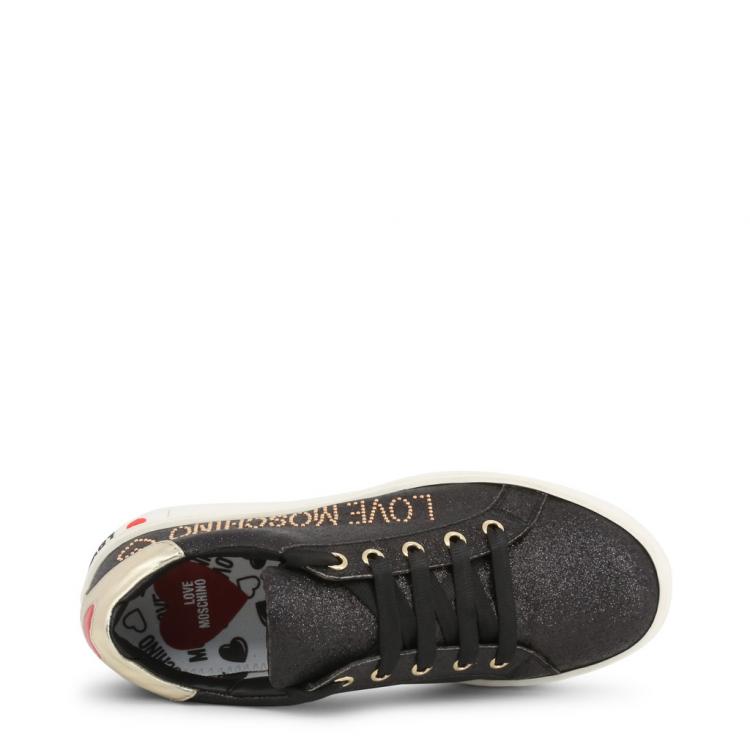 Pre Owned Love Moschino Black Glitter Fabric Lace Up Sneakers Size 38