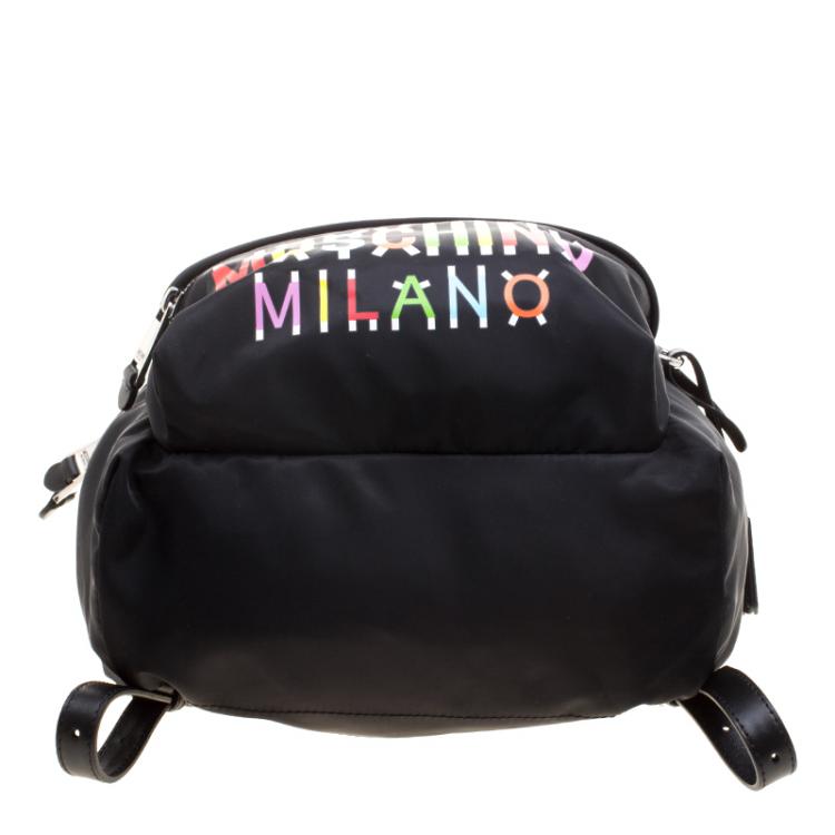 Pre Owned Moschino Black Printed Nylon Backpack