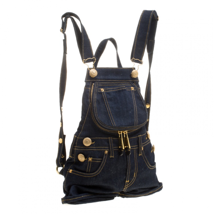 Pre Owned Moschino Blue Denim Overall Backpack