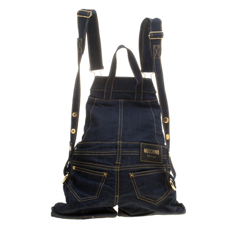 Pre Owned Moschino Blue Denim Overall Backpack