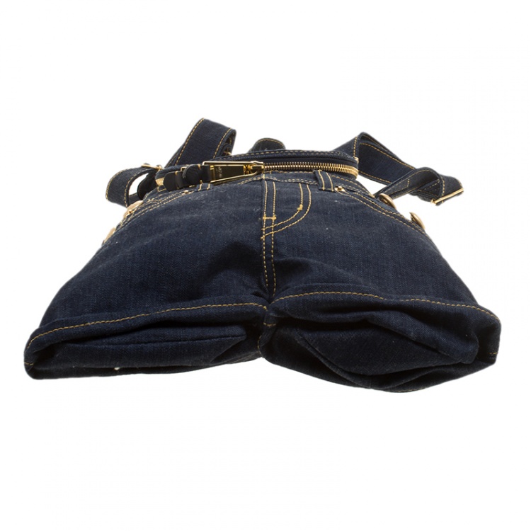 Pre Owned Moschino Blue Denim Overall Backpack