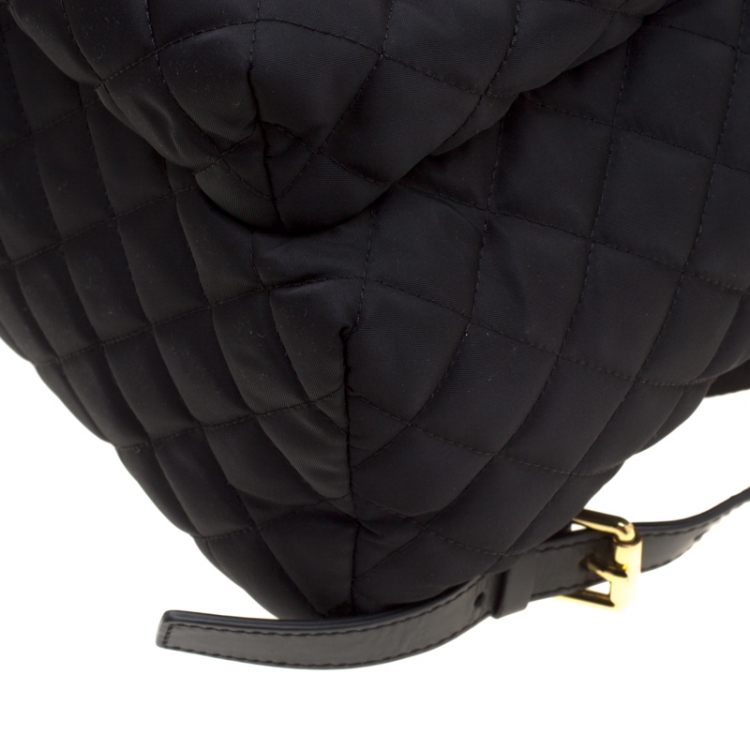 Pre Owned Moschino Black Quilted Nylon Large Logo Backpack