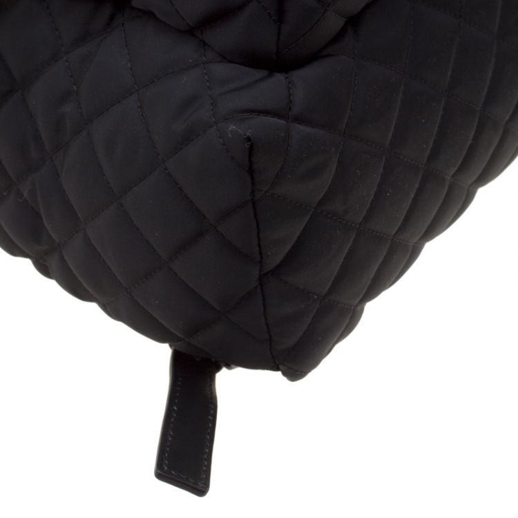 Pre Owned Moschino Black Quilted Nylon Large Logo Backpack