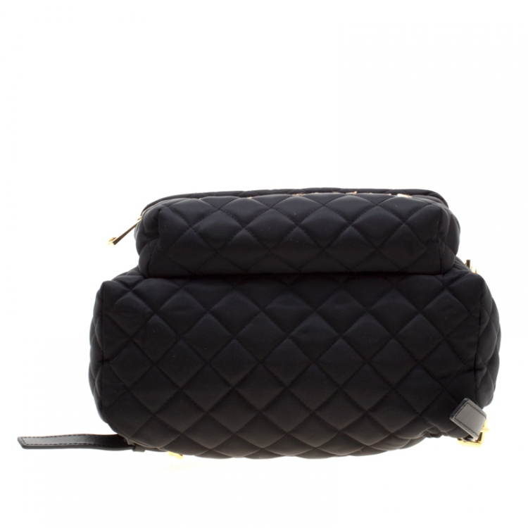 Pre Owned Moschino Black Quilted Nylon Large Logo Backpack