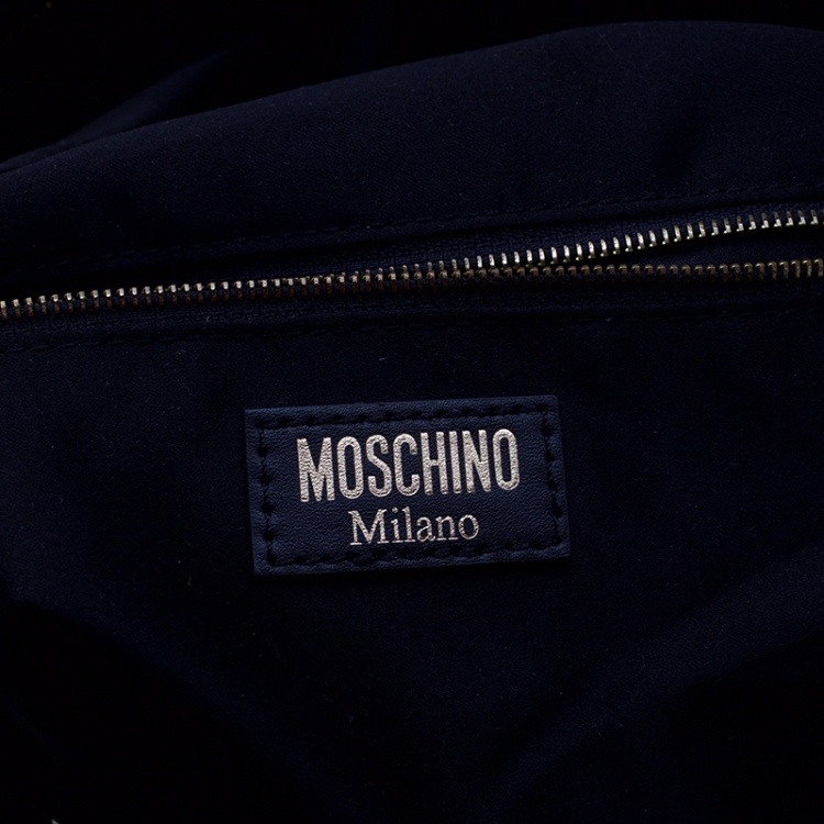 Pre Owned Moschino Black Quilted Nylon Large Logo Backpack