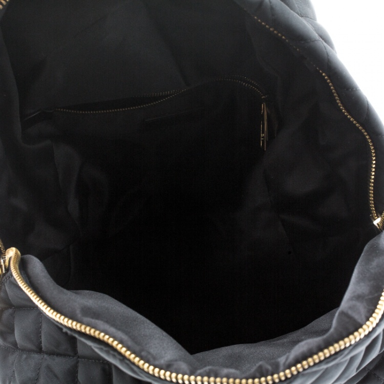 Pre Owned Moschino Black Quilted Nylon Large Logo Backpack