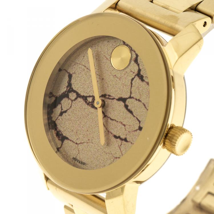 Pre Owned Movado Crackle Gold Tone Stainless Steel Bold Women's Wristwatch 36 mm