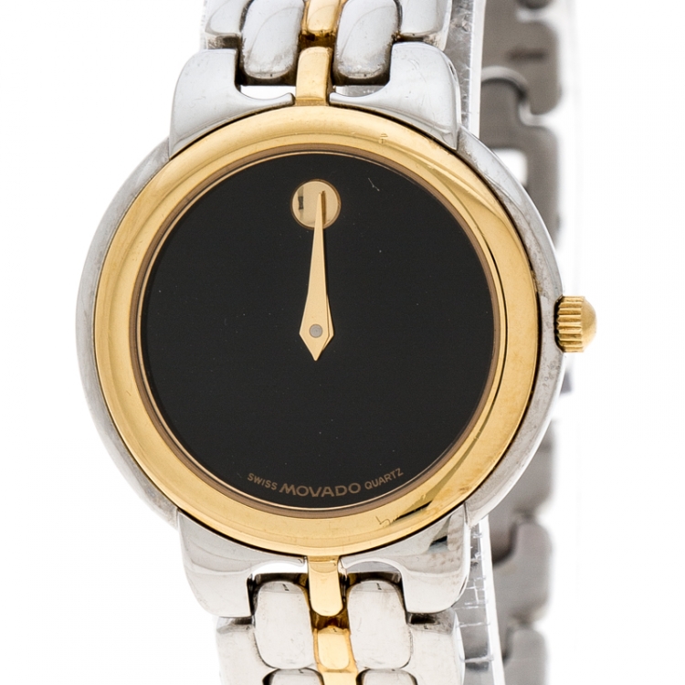 Pre Owned Movado Black Two Tone Stainless Steel Museum Women's Wristwatch 26MM