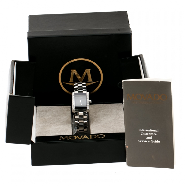 Pre Owned Movado Black Stainless Steel Diamonds Eliro 84 C1 415 AS Women's Wristwatch 22 mm