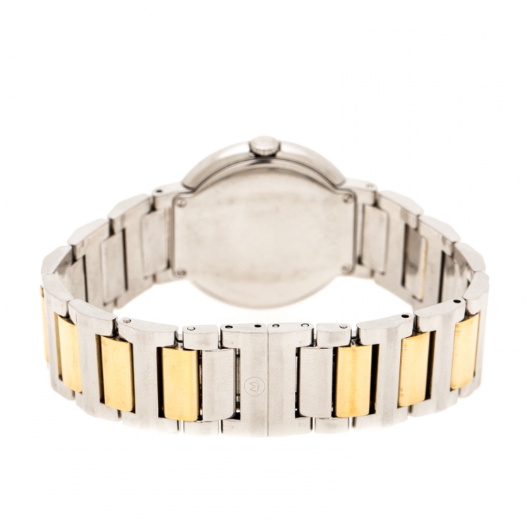 Pre Owned Movado White Mother of Pearl Two-Tone Stainless Steel Diamond Concerto 23.3.14.1117S Women's Wristwatch 30 mm  