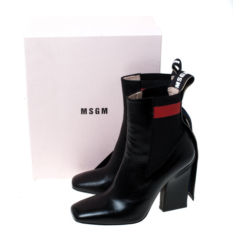 Pre Owned MSGM Black Leather Striped Band Chelsea Ankle Boots Size 39