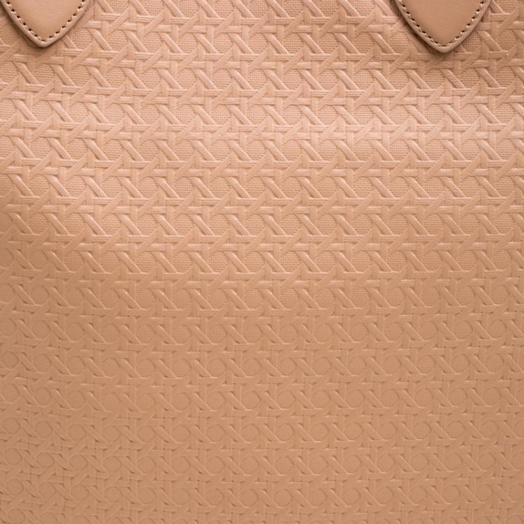Pre Owned Mulberry Beige Woven Embossed Leather Blossom Shopper Tote
