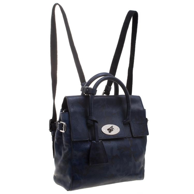 Pre Owned Mulberry Midnight Blue Camo Printed Leather Mini Cara Delevingne Backpack Tote